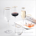 Custom hand blown gold rim wine glasses set